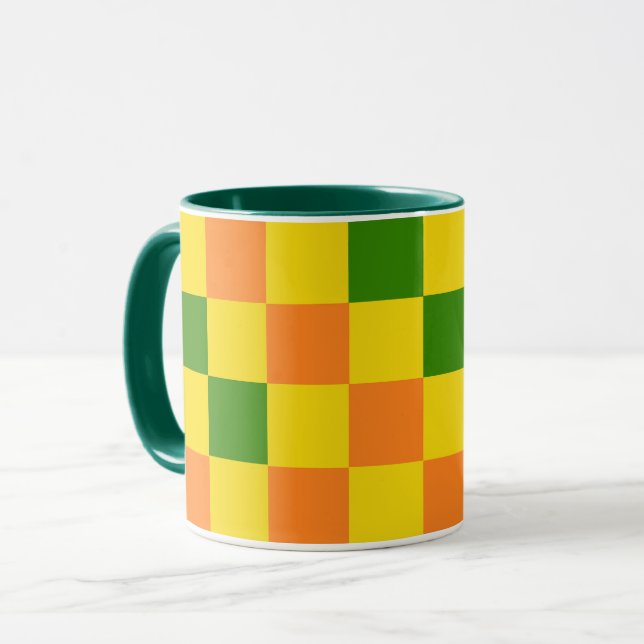 Orange Yellow Green Checkered Pattern Design  Mug (Front Left)
