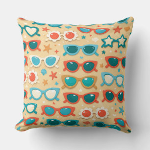 ORANGE YELLOW GREEN TEAL SUNGLASSES & BALLS THROW PILLOW