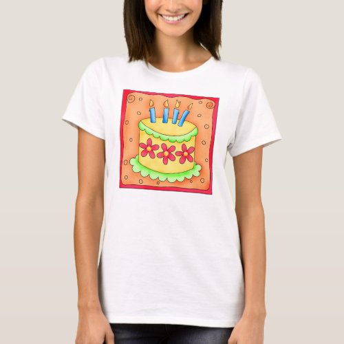 Orange Yellow Happy Birthday Cake Candles T_Shirt