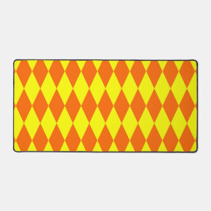 Orange Yellow Harlequin Checkered Design Desk Mat