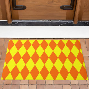 Orange Yellow Harlequin Checkered Design Doormat