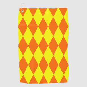 Orange Yellow Harlequin Checkered Design Golf Towel