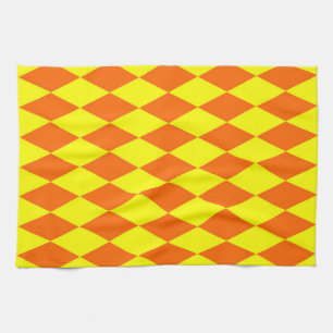 Orange Yellow Harlequin Checkered Design Kitchen Towel