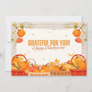 Orange Yellow Illustrative Thanksgiving Holiday Card