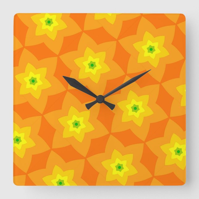 Orange Yellow & Kiwi Square Wall Clock (Front)