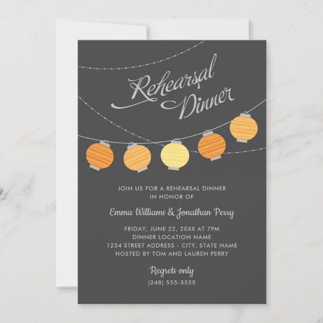 Orange Yellow Lantern Wedding Rehearsal Dinner Invitation (Front)
