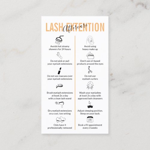 Orange Yellow Lash Extension Aftercare Business Card