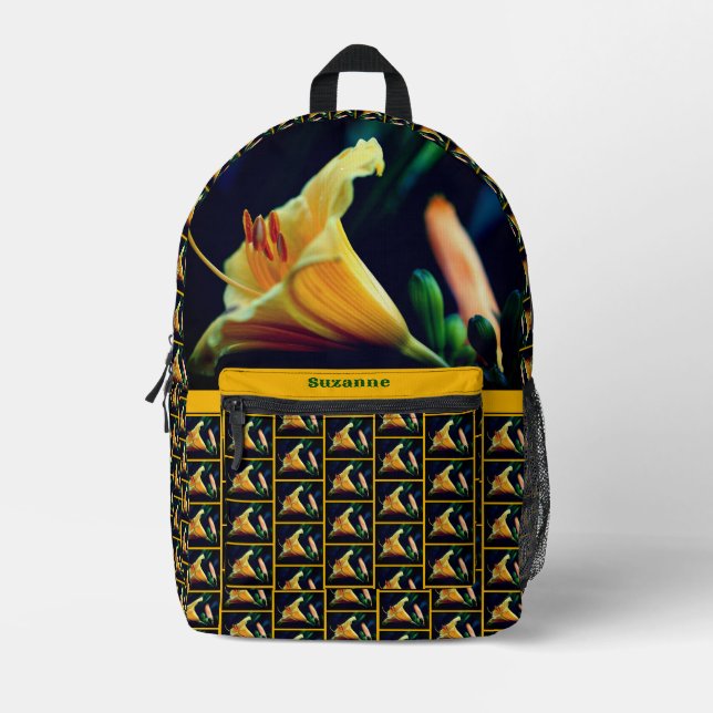 Orange Yellow Lily Flower Personalized Printed Backpack (Front)