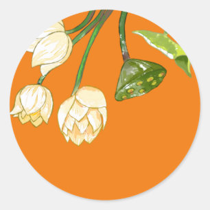 Orange Yellow Lotus Flowers & Lotus Seedpod Classic Round Sticker