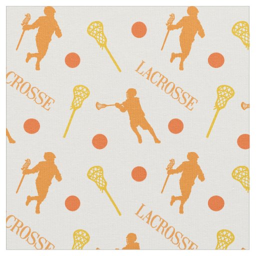 Orange & Yellow Male Lacrosse Player Pattern Fabric