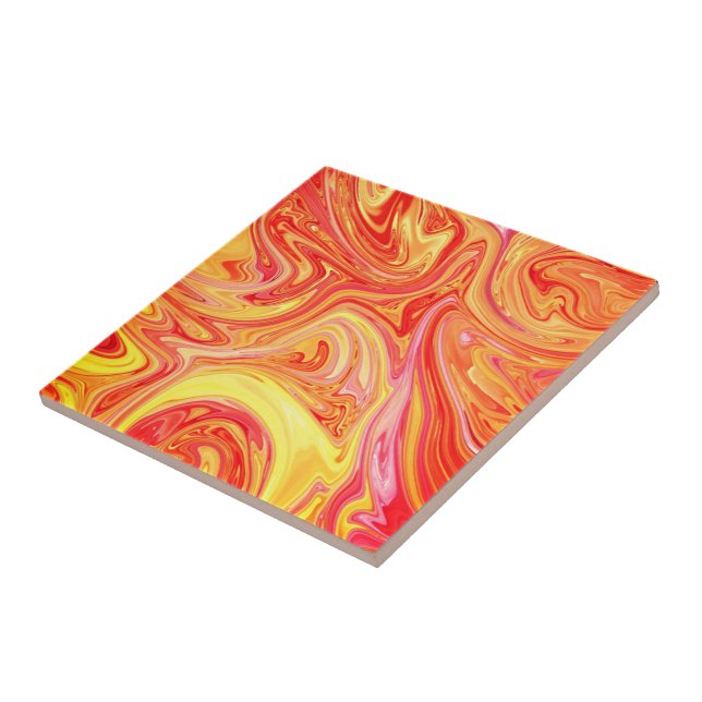 Orange Yellow Marble Stone - Abstract Texture Art Ceramic Tile (Side)