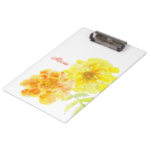 Orange yellow marigolds painting clipboard