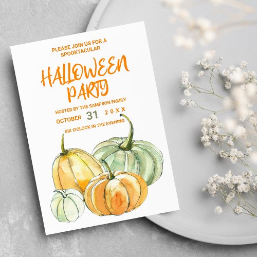 Orange yellow mint pumpkin Halloween party Invitation Postcard