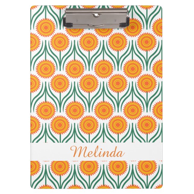 Orange Yellow Modern Floral Pattern-Custom Clipboard (Front)