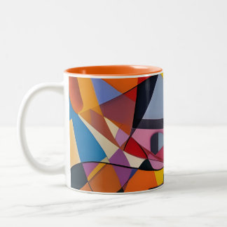 Orange Yellow Multi Modern Geometric Abstract Two-Tone Coffee Mug