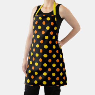 Orange Yellow On Black Polka Dots Design  Apron
