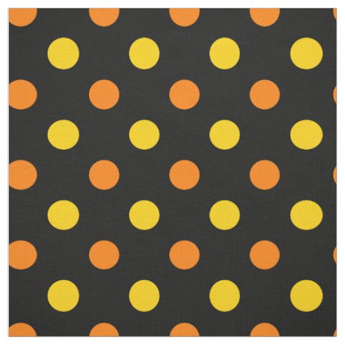 Orange Yellow On Black Polka Dots Design Fabric