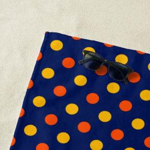 Orange Yellow On Blue Polka Dots Design Beach Towel