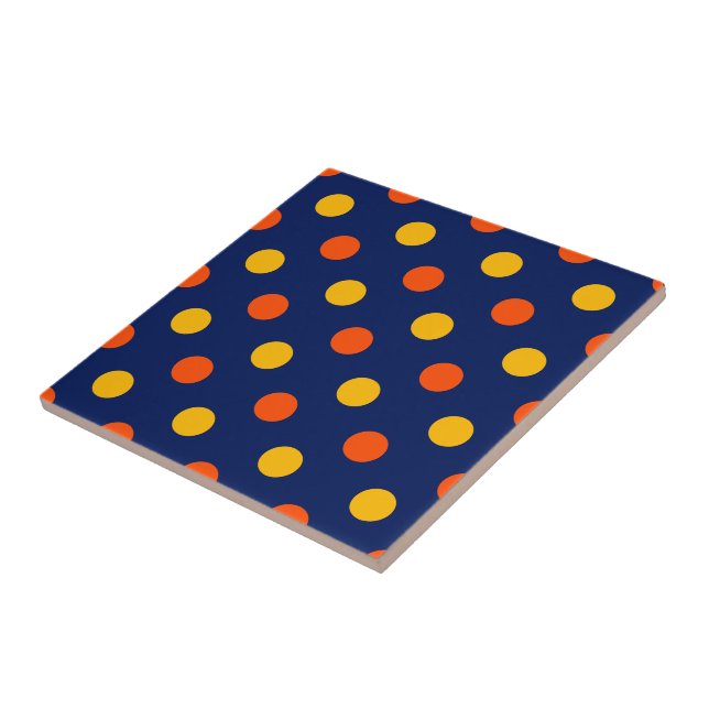 Orange Yellow On Blue Polka Dots Design  Ceramic Tile (Side)