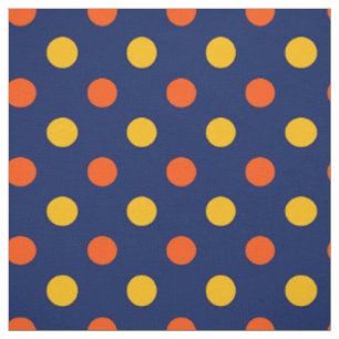 Orange Yellow On Blue Polka Dots Design  Fabric