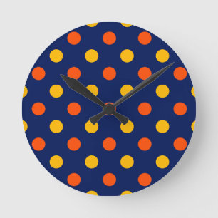 Orange Yellow On Blue Polka Dots Design Round Clock