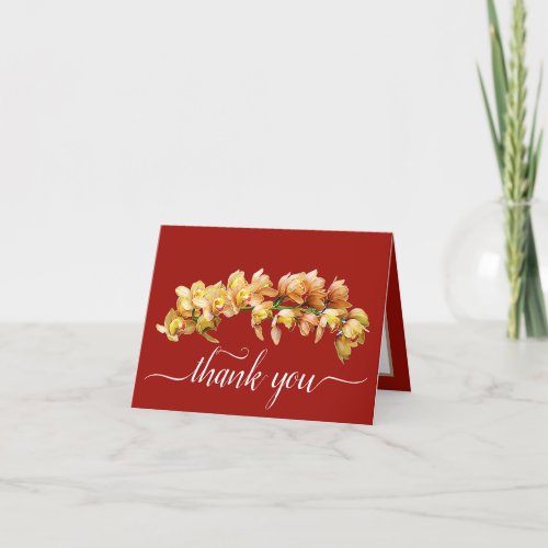 Orange Yellow Orchids Red Background Thank You Card