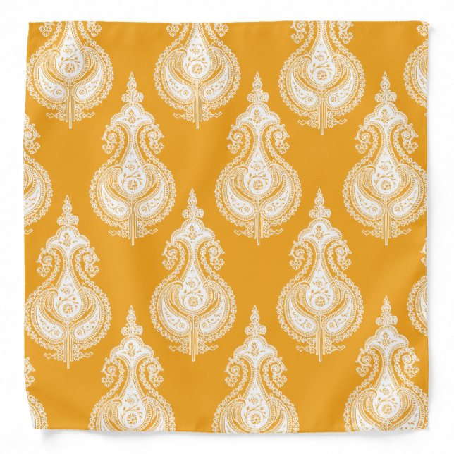Orange Yellow paisley pattern Bandana (Front)