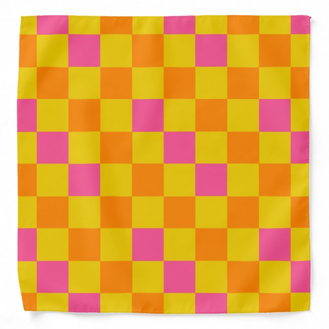 Orange Yellow Pink Checkered Pattern Design  Bandana (Front)