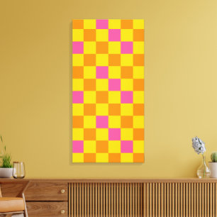 Orange Yellow Pink Checkered Pattern Design Canvas Print