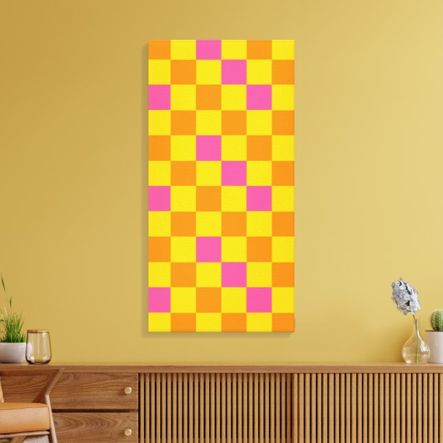 Orange Yellow Pink Checkered Pattern Design  Canvas Print (Insitu(LivingRoom))