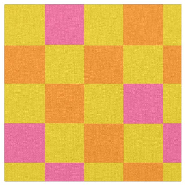 Orange Yellow Pink Checkered Pattern Design  Fabric (Close Up)