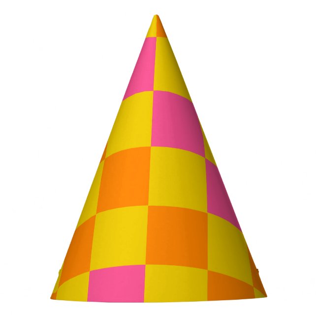 Orange Yellow Pink Checkered Pattern Design  Party Hat (Front)