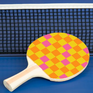 Orange Yellow Pink Checkered Pattern Design  Ping Pong Paddle