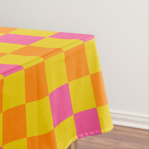 Orange Yellow Pink Checkered Pattern Design  Tablecloth
