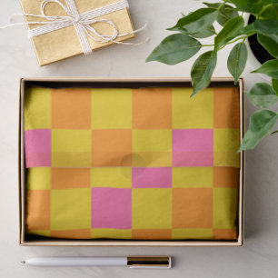 Orange Yellow Pink Checkered Pattern Design  Tissue Paper