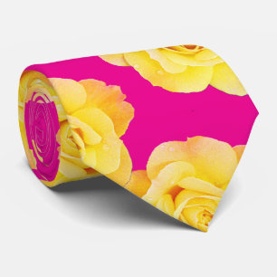 Orange Yellow Pink Floral Rose Modern Colorful Neck Tie