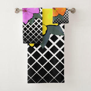 Orange & Yellow & Pink Flowers on a Trellis Bath Towel Set