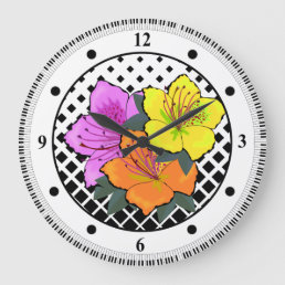 Orange &amp; Yellow &amp; Pink Flowers on a Trellis custom Large Clock