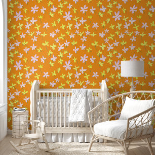 Orange Yellow Pink Minimalist Floral Botanical Wallpaper