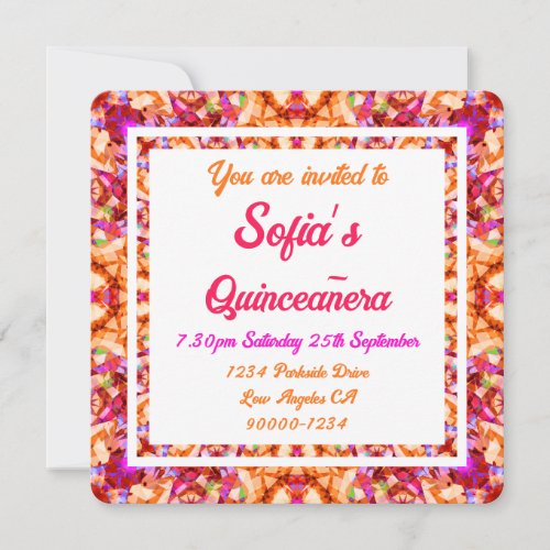 Orange Yellow Pink Quinceanera Quince 15 Birthday Invitation