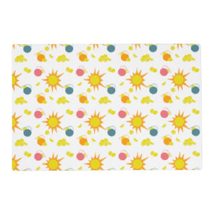 Orange Yellow, Pink Teal Sun Lemons Reversible Placemat