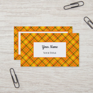 Orange Yellow Plaid Pattern Custom Business Card