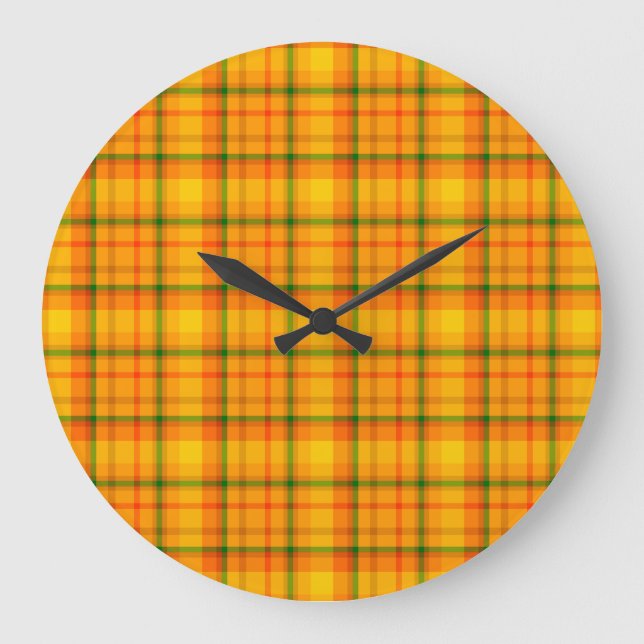 Orange Yellow Plaid Pattern Retro Wall Clock (Front)