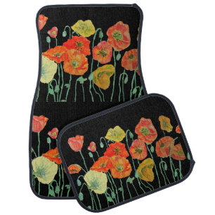 Orange Yellow Poppies Floral Aqua Poppy Girls Car Floor Mat