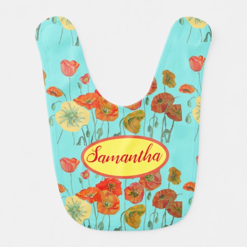 Orange Yellow Poppies Floral Babies Baby Baby Bib