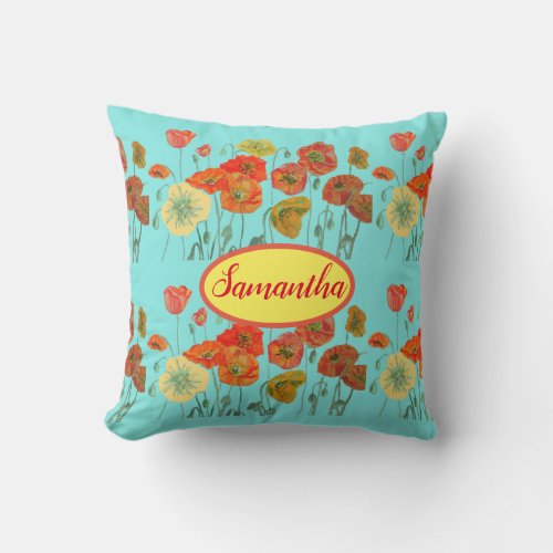 Orange Yellow Poppies Floral Babies Baby Room Throw Pillow