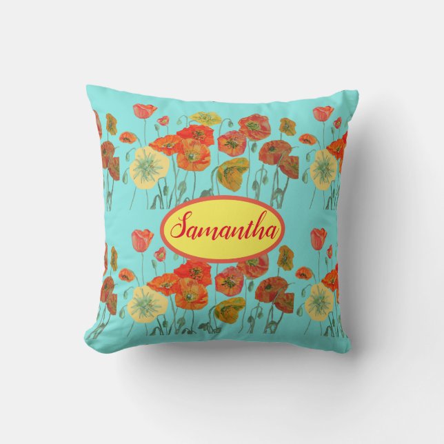 Orange Yellow Poppies Floral Babies Baby Room Throw Pillow (Front)