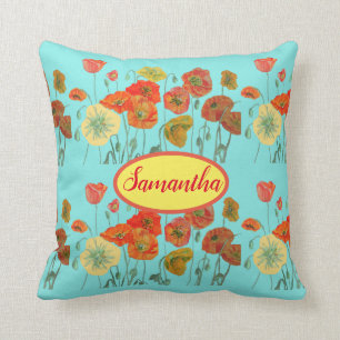 Orange Yellow Poppies Floral Babies Baby Room Throw Pillow
