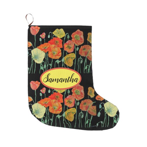 Orange Yellow Poppies Floral Christmas Stocking