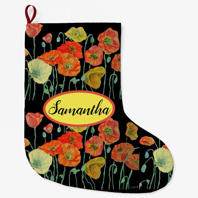 Orange Yellow Poppies Floral Christmas Stocking (Front)
